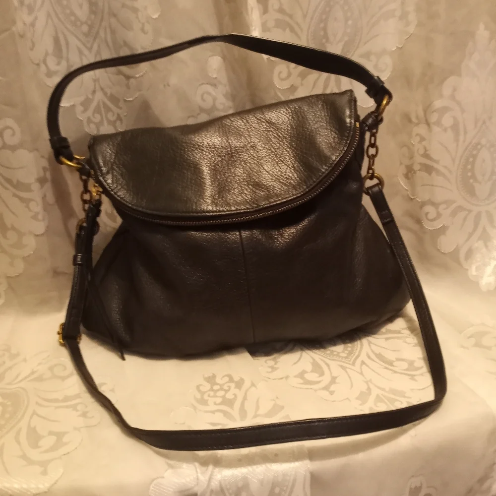 Margot Black Leather Shoulder Hobo Purse Handbag